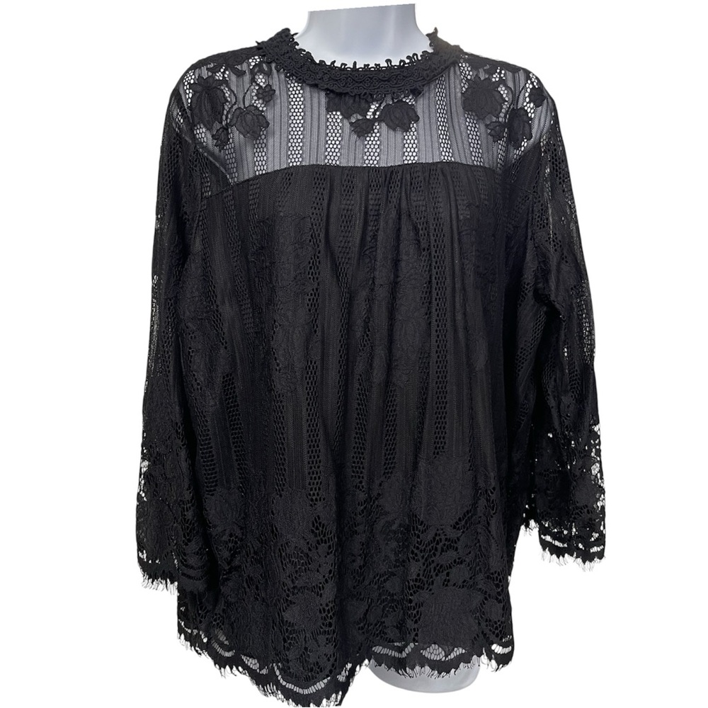 Soho new York & Company Jeans Blouse Women’s Lace Top Black 3/4 Sleeve Sz L